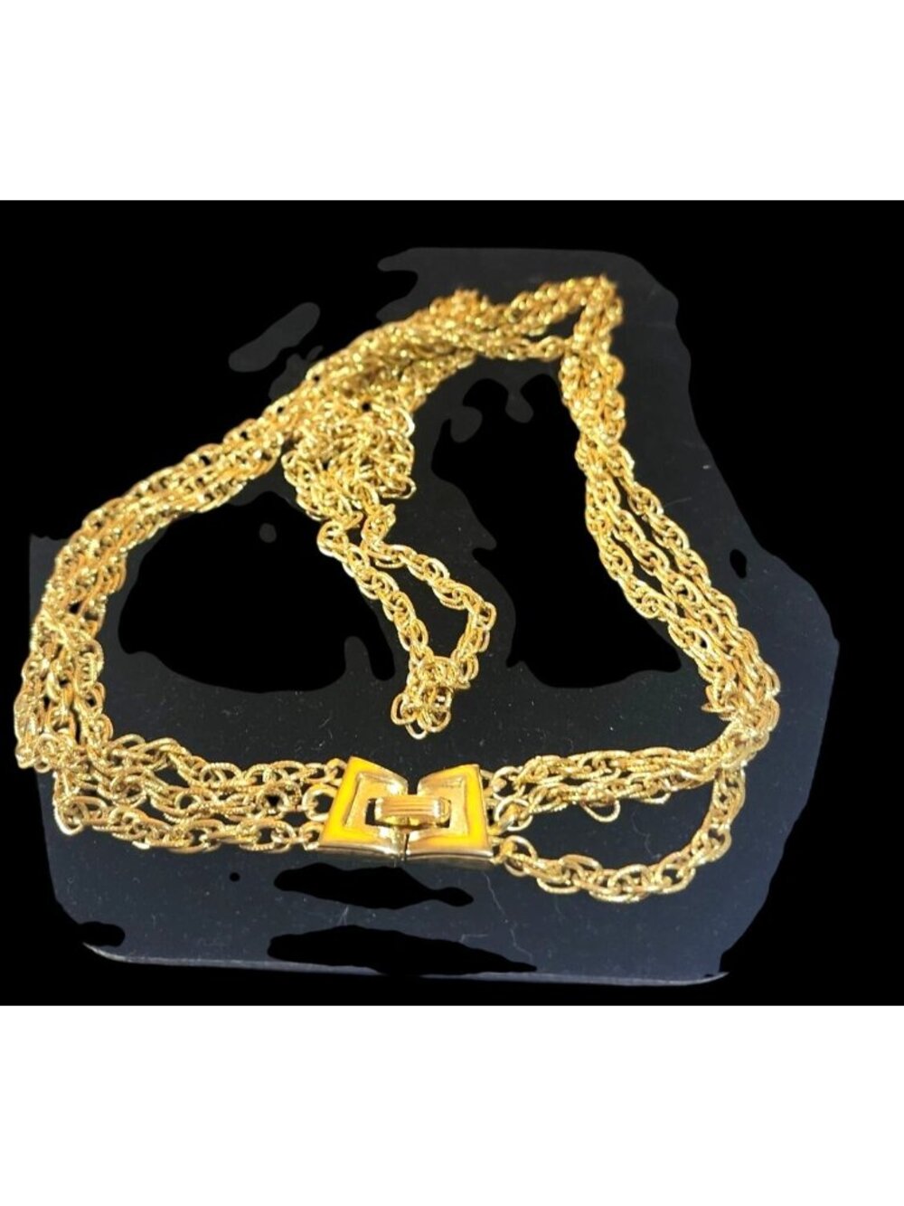 Vintage Trifari 3-Strand Double Box Chain Necklace With Elegant Bow Clasp